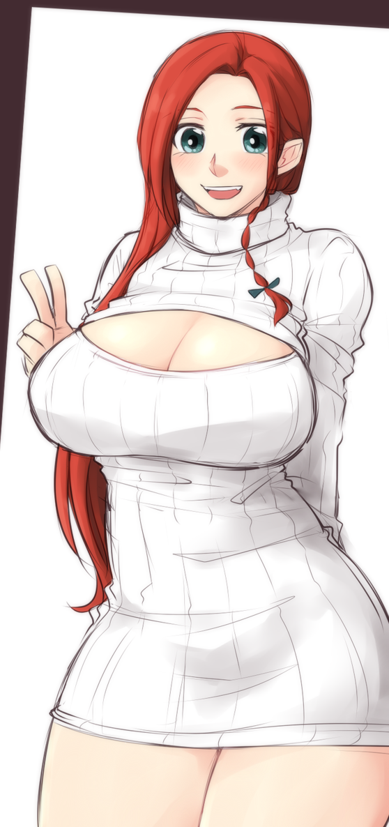 1girl, alternate_costume, arm_behind_back, bow, braid, breasts, cleavage, cleavage_cutout