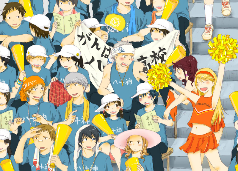 androgynous, baseball, baseball_cap, cheerleader, crossdressing, crossdressinging, doujima_nanako, ebihara_ai