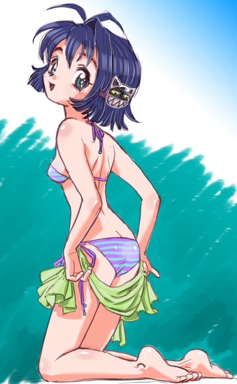 1girl, ass, bikini, black_hair, blue_eyes, e-senmio, hair_ornament, kimi_ga_nozomu_eien