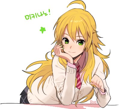 1girl, ahoge, blonde_hair, blush, cardigan, cardigan_schooler, green_eyes, hand_on_own_cheek, hoshii_miki, idolmaster, long_hair, lowres, nail_polish, necktie, rod4817, school_uniform, smile, solo