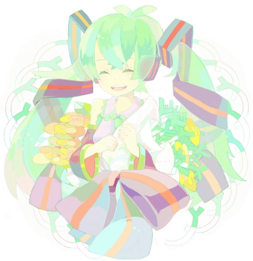 aqua_hair, closed_eyes, detached_sleeves, flower, hatsune_miku, long_hair, necktie, ribbon