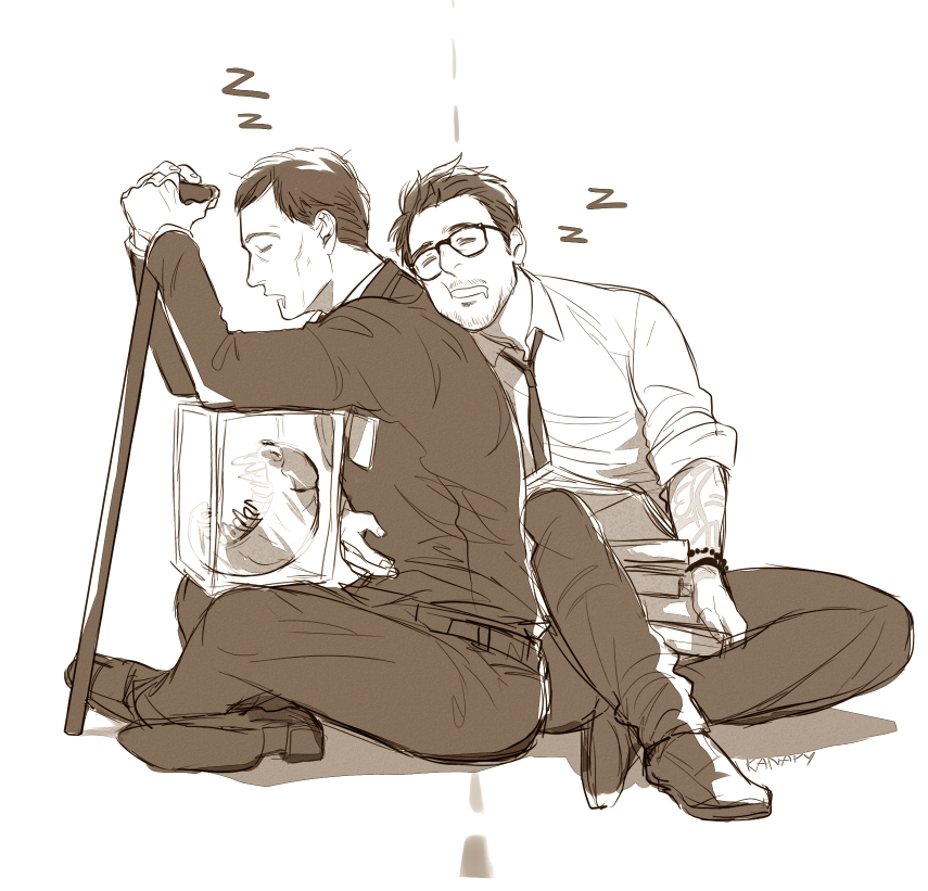 2boys, glasses, herman_gottlieb, kanapy, monochrome, multiple_boys, newton_geiszler, pacific_rim