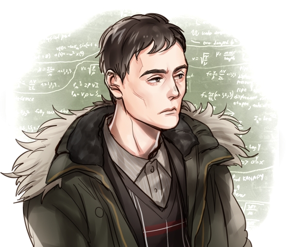 1boy, black_hair, chalkboard, fur_collar, herman_gottlieb, kanapy, math, pacific_rim