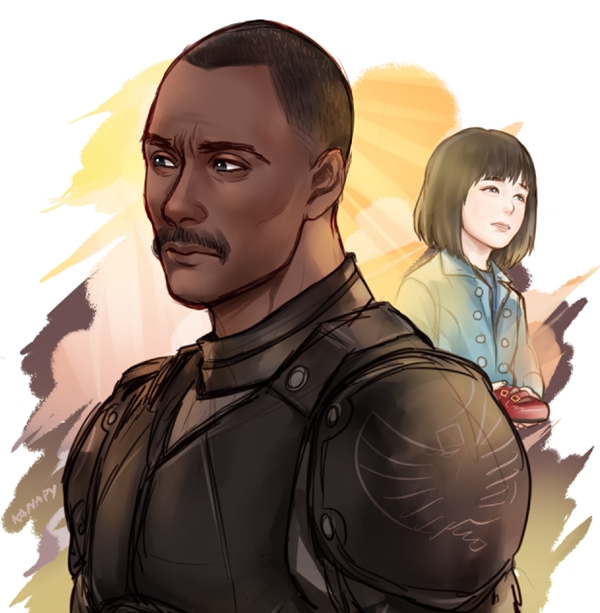 1boy, 1girl, black_hair, child, dark_skin, drivesuit, kanapy, mako_mori