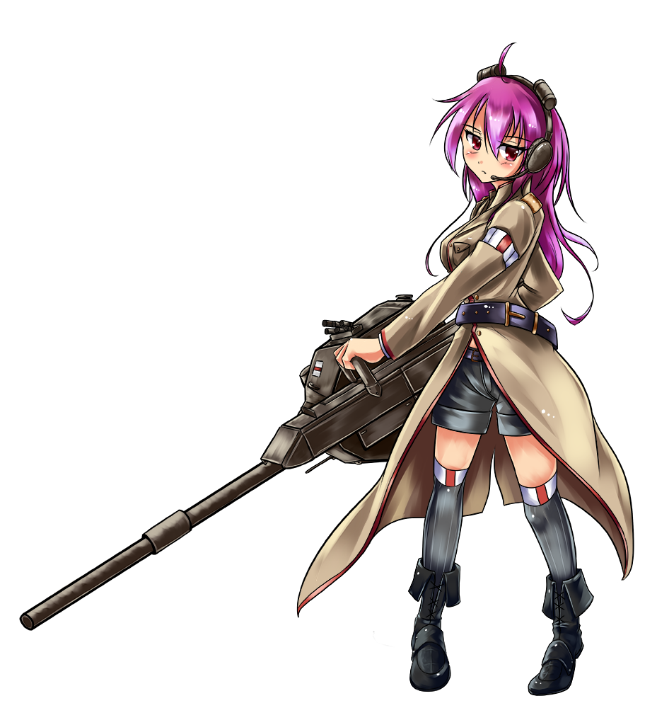 1girl, ahoge, belt, boots, cannon, epaulettes, fv215b_183, headset