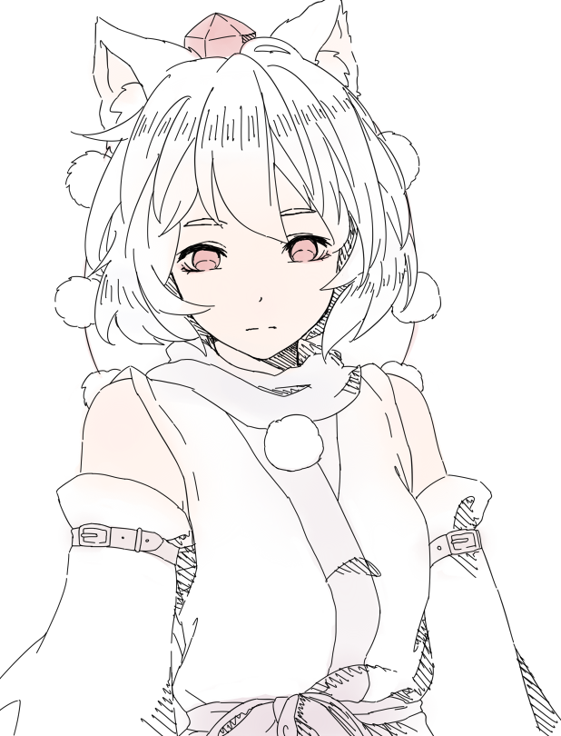 1girl, animal_ears, belt, buckle, bust, detached_sleeves, empty_eyes, expressionless