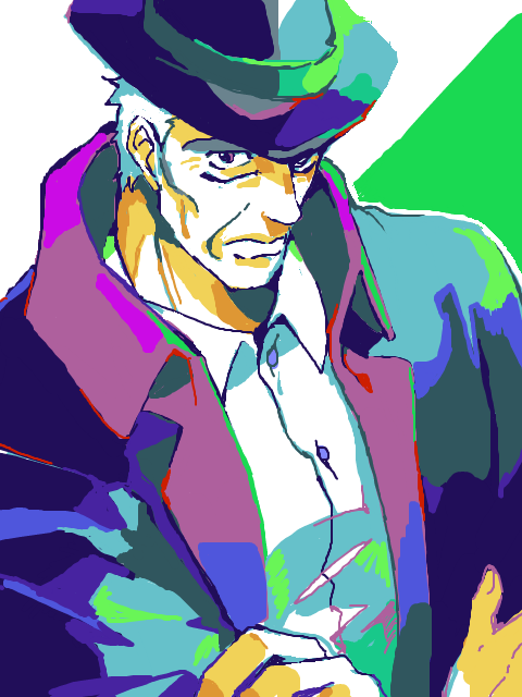 1boy, colorful, hat, jojo_no_kimyou_na_bouken, old, robert_eo_speedwagon, scar, solo