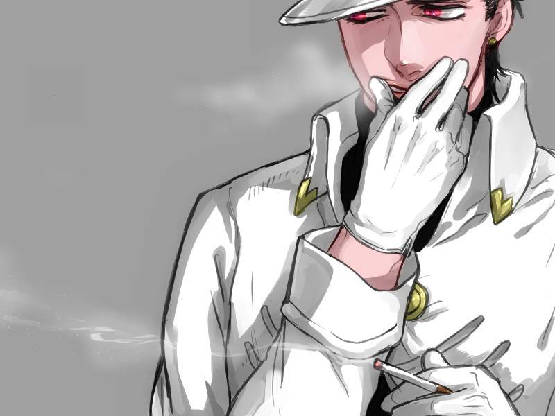 1boy, black_hair, gloves, hat, jojo_no_kimyou_na_bouken, kuujou_joutarou, miyasemao, red_eyes