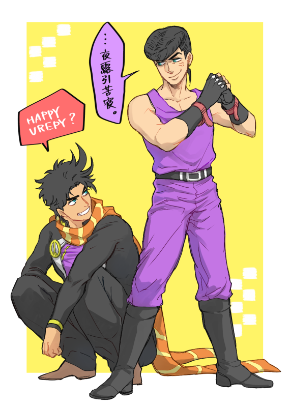 2boys, anger_vein, black_hair, blue_eyes, father_and_son, fingerless_gloves, gakuran, gloves