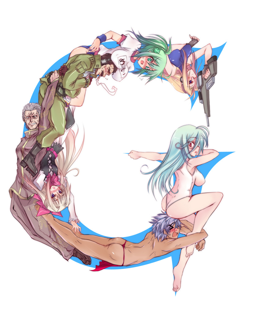 >_<, 3boys, 4girls, armored_core, armored_core:_for_answer, armored_core_4, bloomers, blush