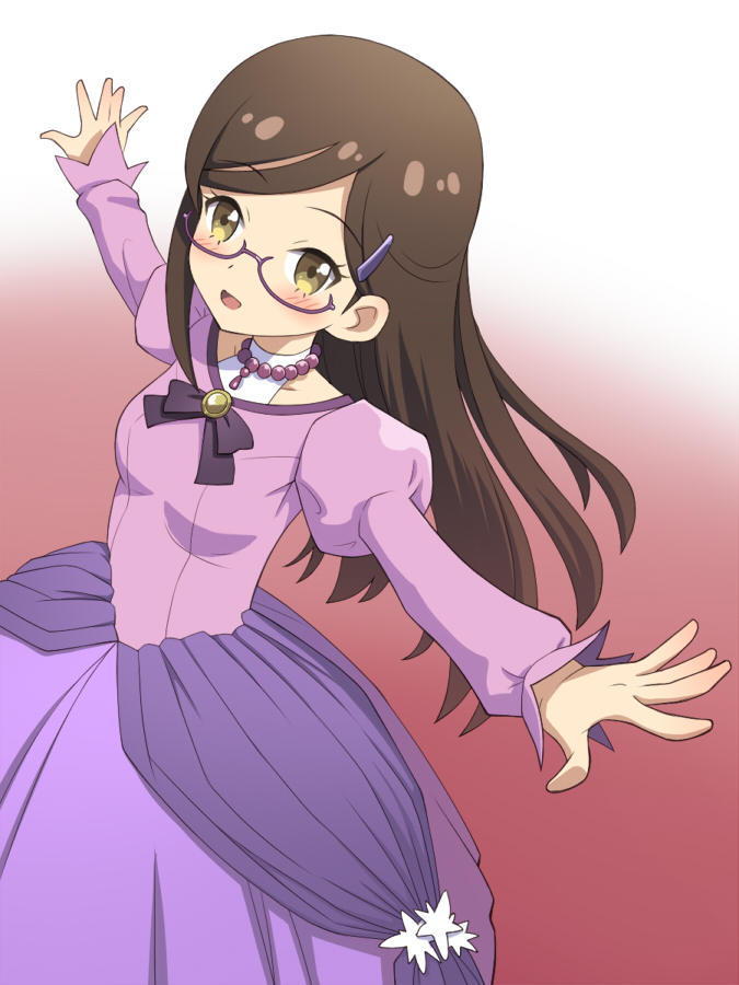 1girl, brown_eyes, brown_hair, dress, glasses, jewelpet_(series), lady_jewelpet, lady_rector