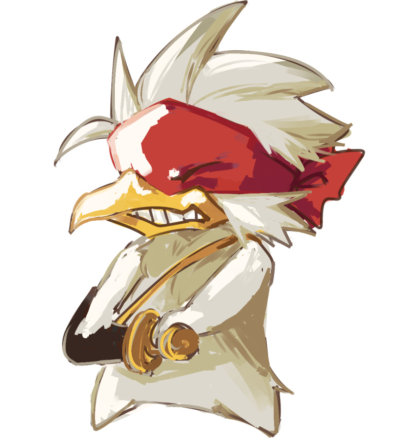 azuumori, bird, blindfold, chicken, chicken_(nuclear_throne), clenched_teeth, highres, looking_to_the_side
