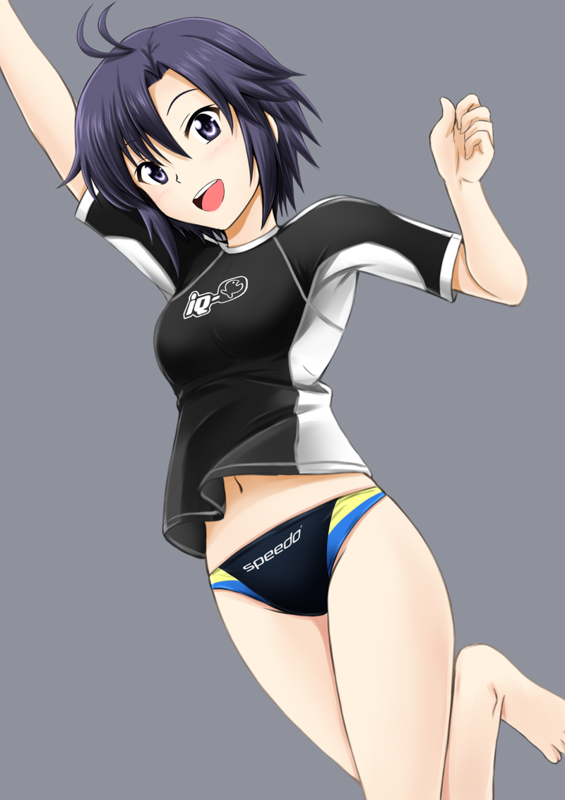 1girl, black_eyes, black_hair, fuuma_nagi, idolmaster, kikuchi_makoto, short_hair, speedo_(company)