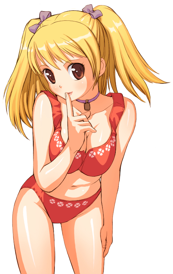 bow, brown_eyes, choker, finger_to_mouth, hair_bow, leaning_forward, original, poripori_(pixiv)
