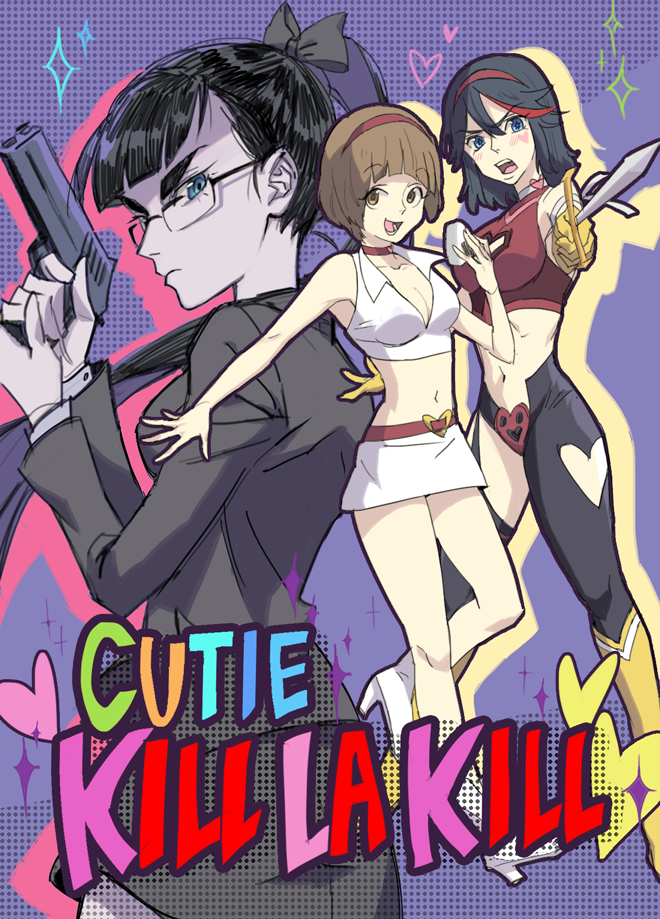 3girls, aki_natsuko, aki_natsuko_(cosplay), bespectacled, black_hair, brown_hair, choker, cosom