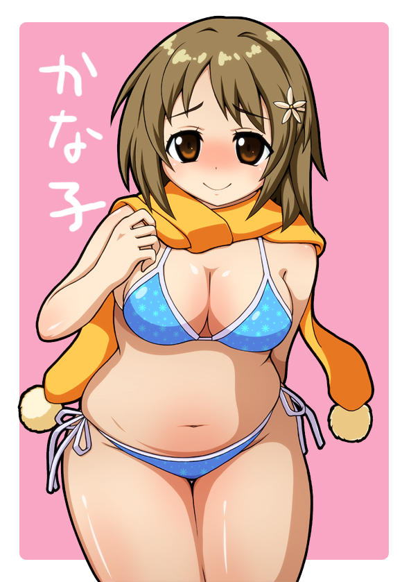 1girl, bikini, breasts, brown_eyes, brown_hair, cleavage, idolmaster, idolmaster_cinderella_girls
