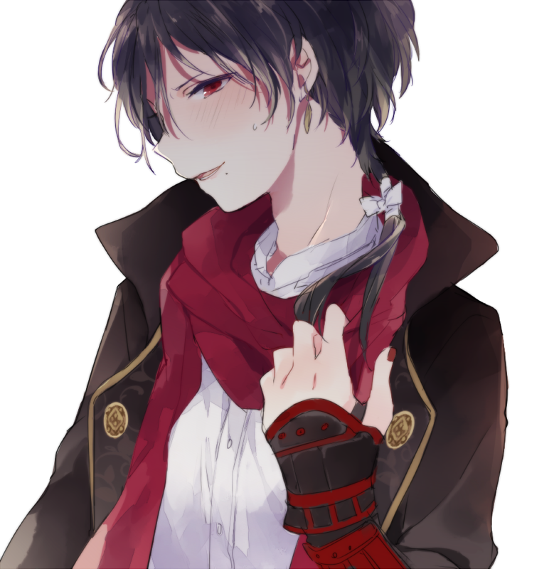 1boy, black_hair, blush, earrings, jewelry, kashuu_kiyomitsu, long_hair, petitbisou