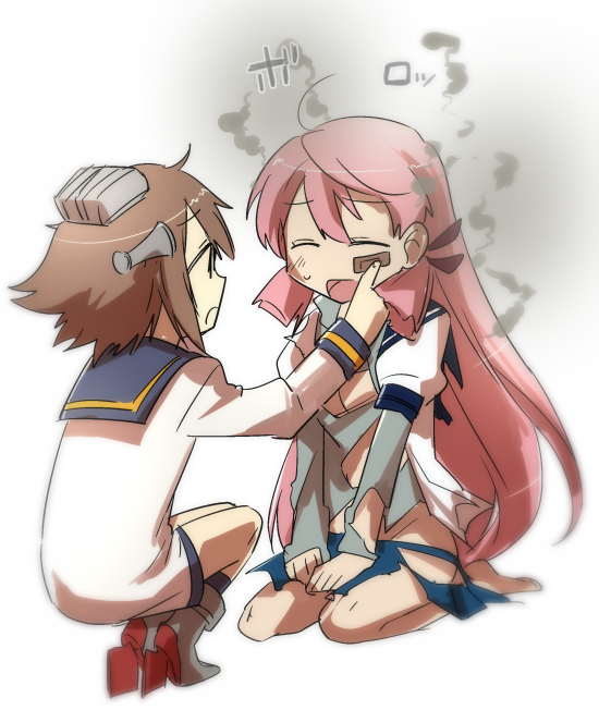 akashi_(kantai_collection), bandaid, brown_hair, g-20800, hair_ornament, kantai_collection, long_hair, pink_hair