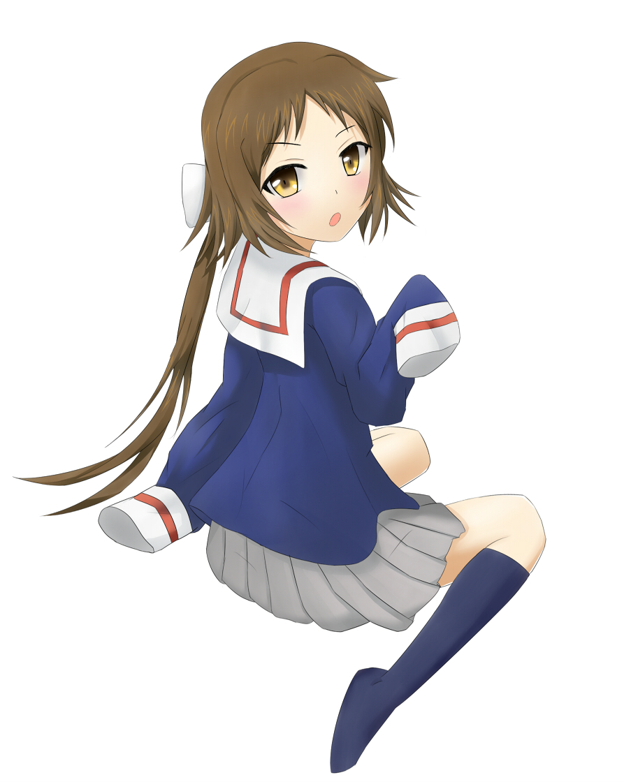 1girl, :o, blush, brown_eyes, brown_hair, from_behind, kachimira, looking_at_viewer
