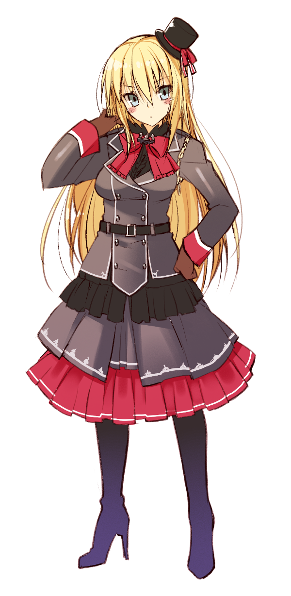 1girl, belt, bismarck_(kantai_collection), blonde_hair, blue_eyes, blush, bow, brown_gloves