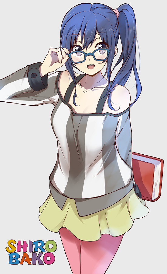 1girl, blue_hair, glasses, imai_midori, long_hair, pantyhose, shirobako, side_ponytail
