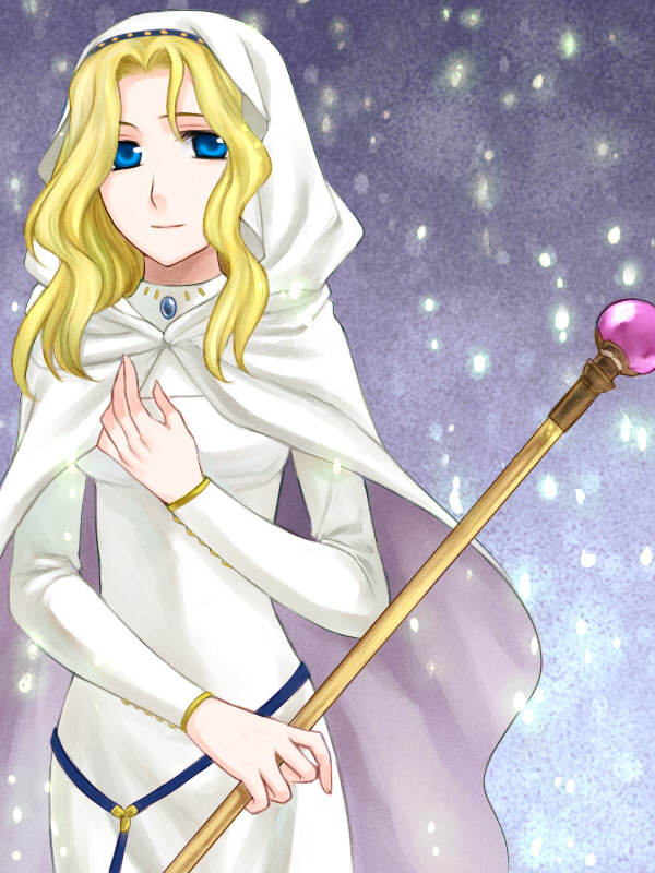 1girl, 74, blonde_hair, blue_eyes, fire_emblem, fire_emblem:_seima_no_kouseki, holding, hood