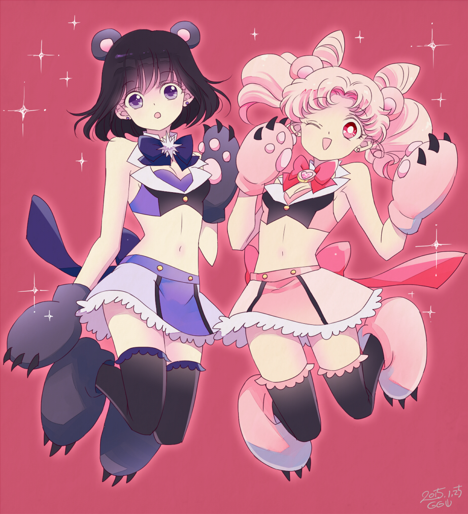 :o, ;d, animal_costume, animal_ears, bangs, bare_shoulders, bear_claws, bear_costume