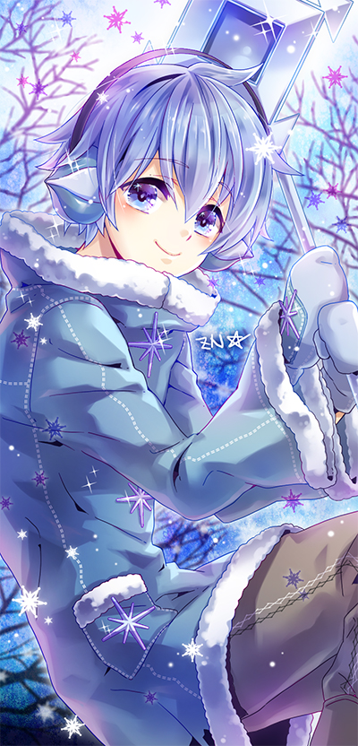 1boy, blue_eyes, blue_hair, blush, cookie_run, jacket, personification, short_hair