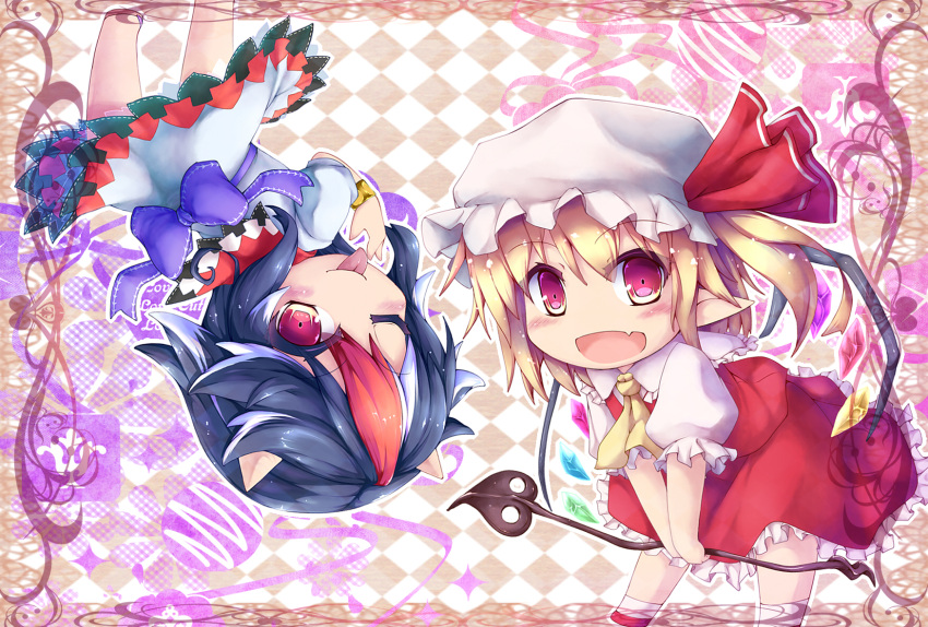 2girls, ascot, bangle, black_hair, blonde_hair, bow, bracelet, dress