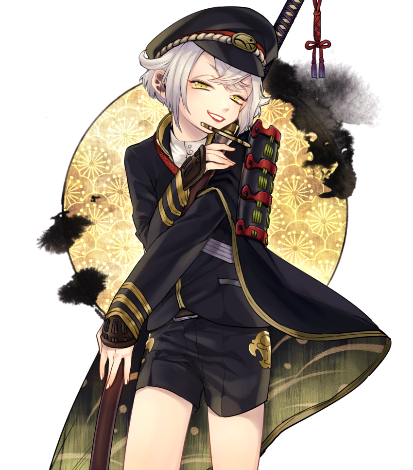 1boy, belt, cowboy_shot, hat, highres, hotarumaru, laila_(denbu3), lips