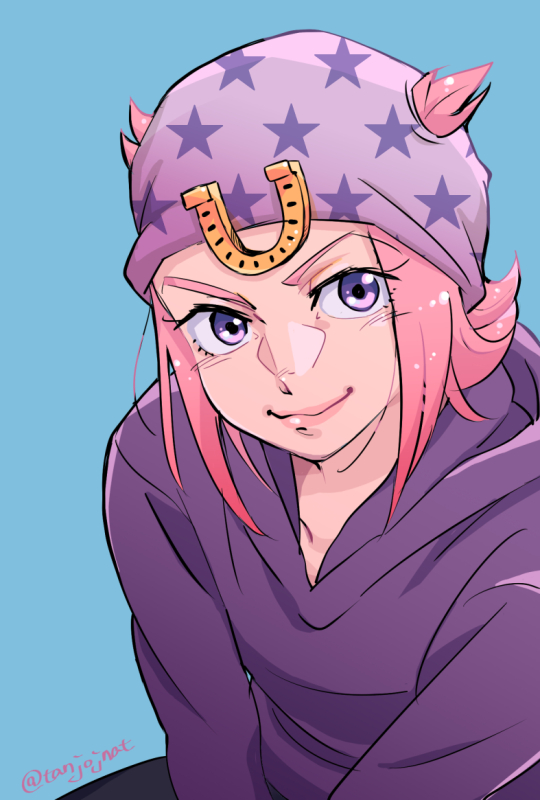 1boy, hat, horseshoe, johnny_joestar, jojo_no_kimyou_na_bouken, lips, pink_hair, solo