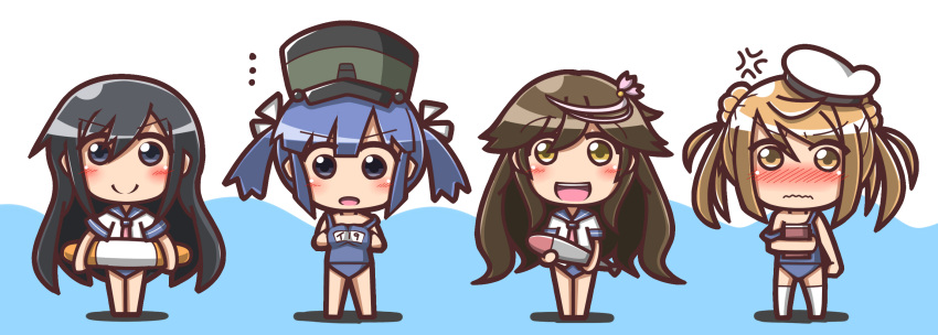 >:), >:d, ..., 4girls, :d, alternate_costume, arashio_(kantai_collection), asashio_(kantai_collection)