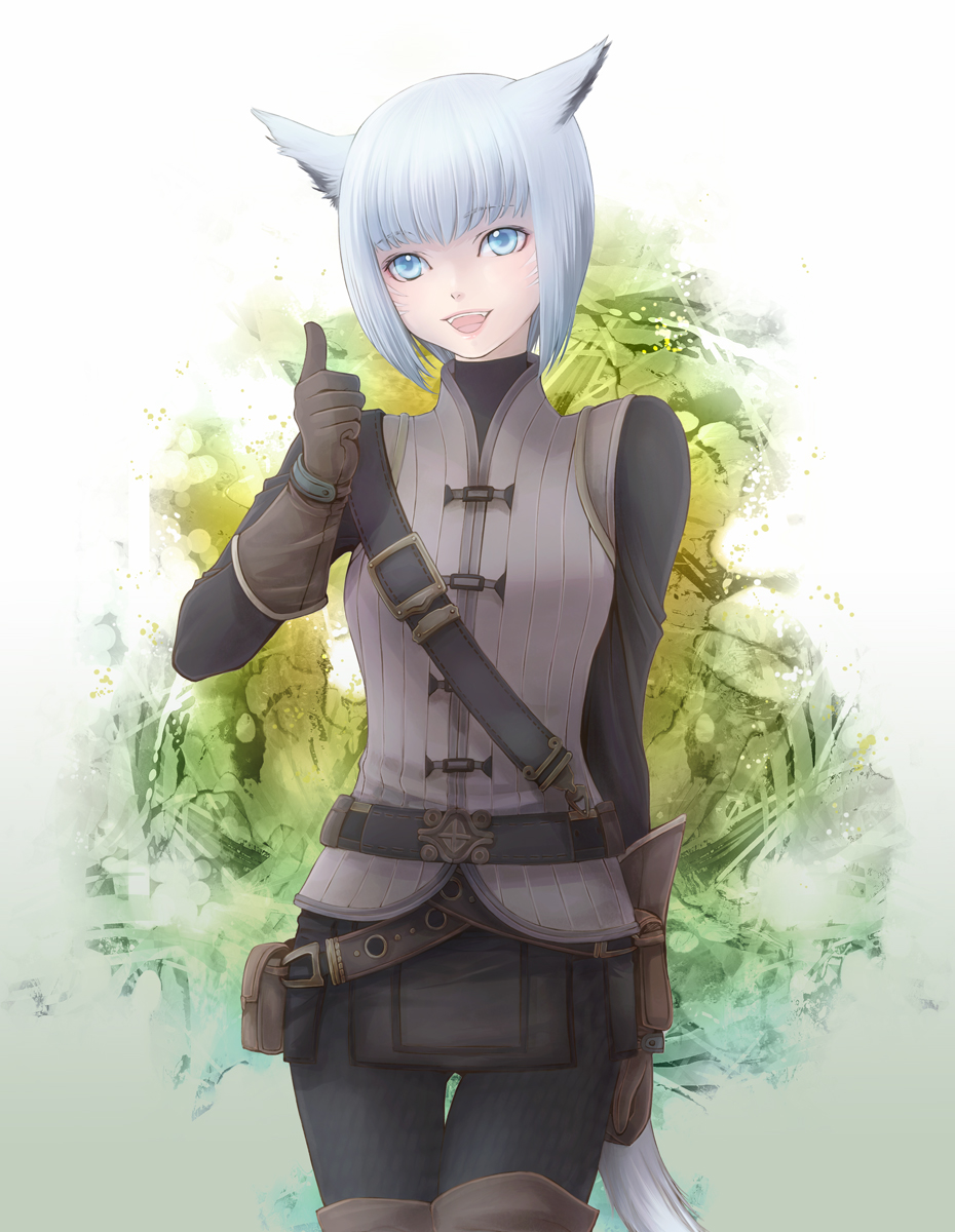 :d, blue_eyes, blue_hair, boots, cat_ears, final_fantasy, final_fantasy_xiv, gloves