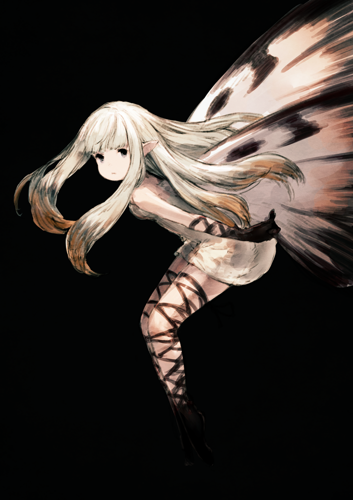 1girl, aerie_(bravely_default), bravely_default:_flying_fairy, butterfly_wings, dress, elbow_gloves, fairy, gloves