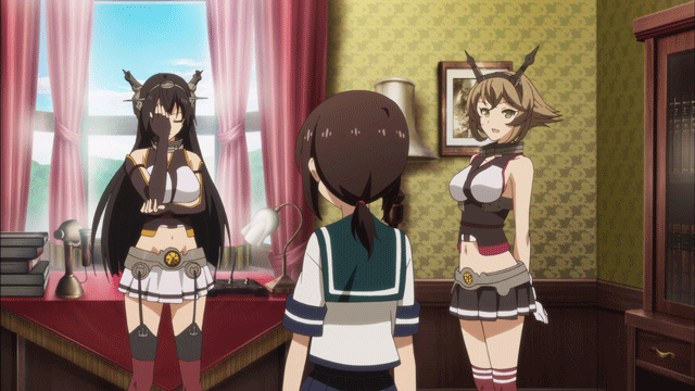 4girls, animated, animated_gif, black_hair, blonde_hair, breasts, brown_hair, facepalm