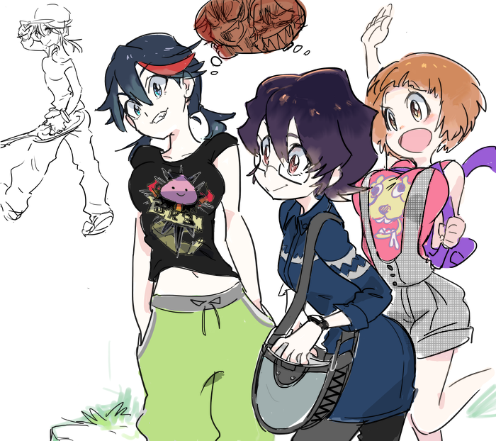 alternate_costume, alternate_hairstyle, bag, casual, dress, glasses, gyosone, hands_in_pockets