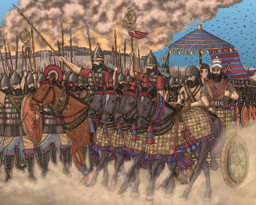 6+boys, armor, army, arrow, assyria, beard, bird, boots