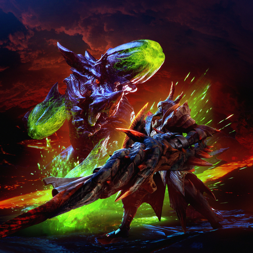 1boy, 3d, absurdres, armor, brachydios, gunlance, highres, lagiacrus_(armor)