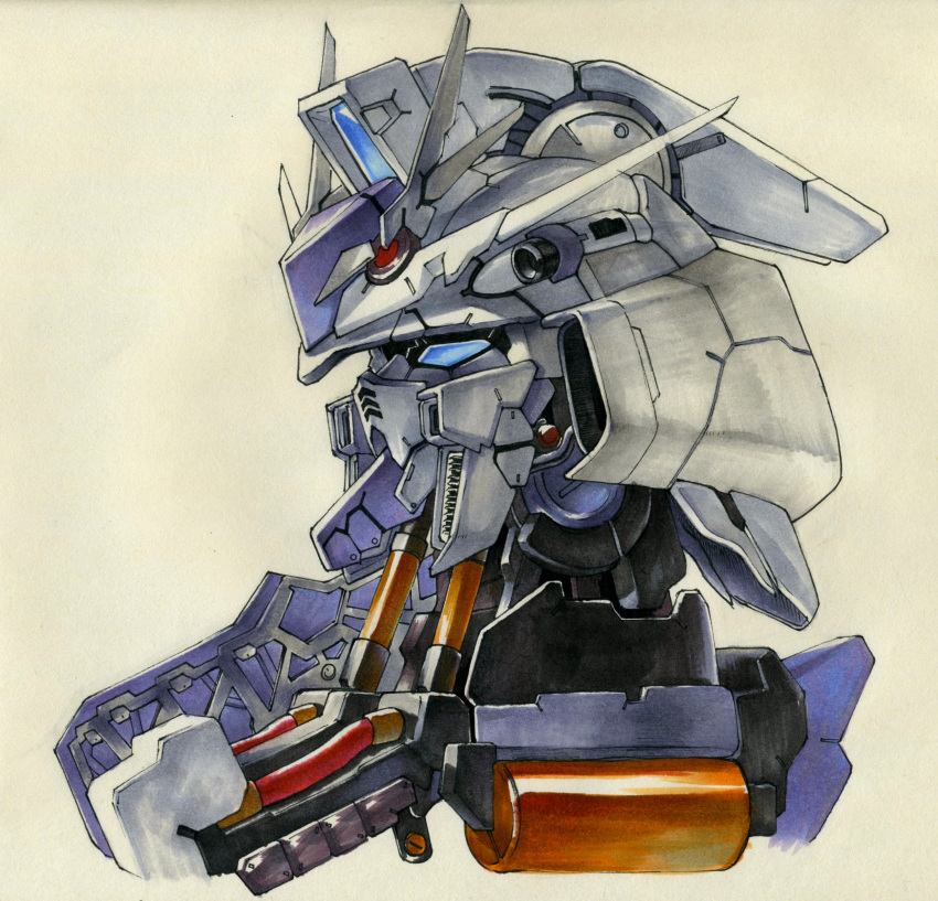 absurdres, bust, char's_counterattack, char's_counterattack_-_beltorchika's_children, daue, gundam, hi-nu_gundam, highres, mecha, mobile_suit_gundam, solo, traditional_media