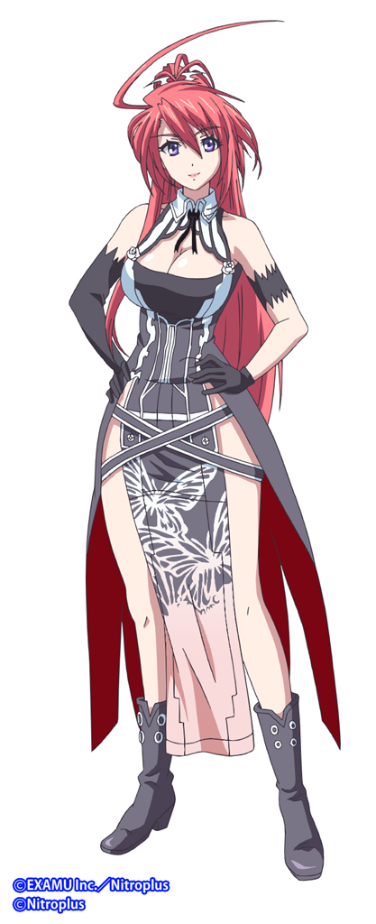 1girl, boots, breasts, cleavage, dress, elbow_gloves, gloves, ignis