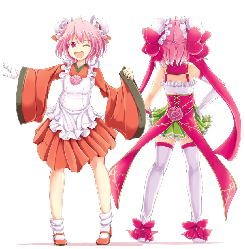 1girl, alternate_costume, apron, back, bandages, bare_shoulders, bow, death_angel_komachi