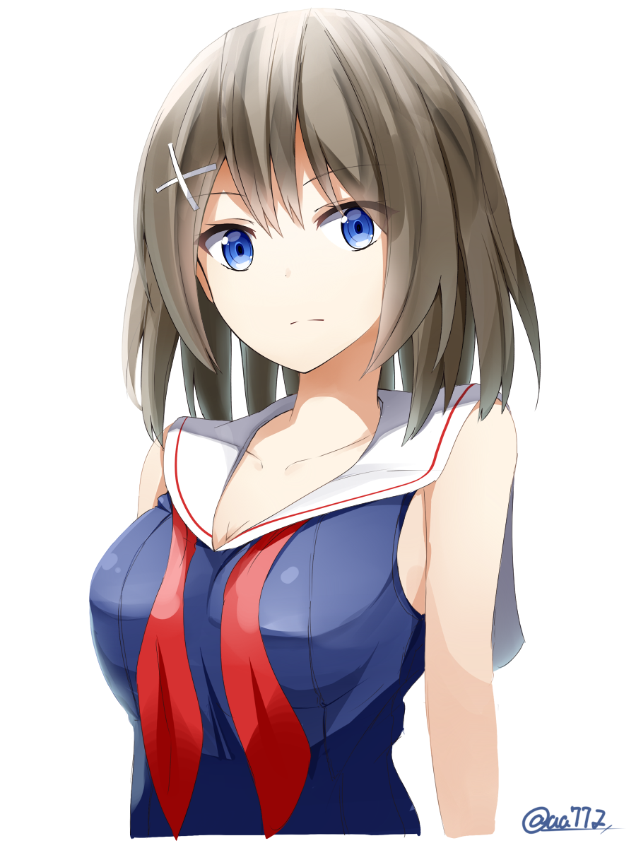 1girl, aa_(sin2324), backlighting, blue_eyes, breasts, brown_hair, bust, collarbone