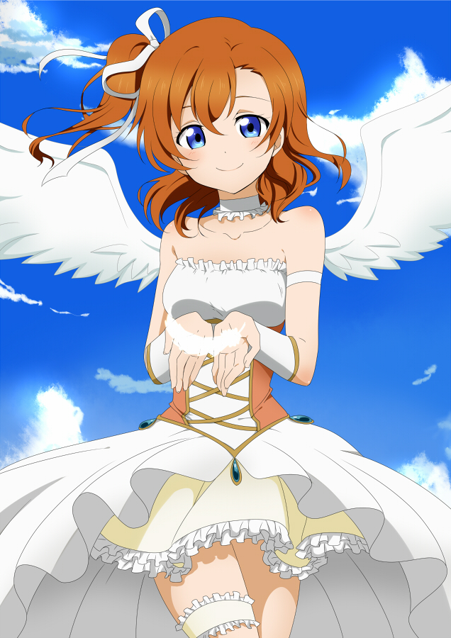angel, blue_eyes, blush, kousaka_honoka, love_live!_school_idol_project, orange_hair, short_hair, side_ponytail