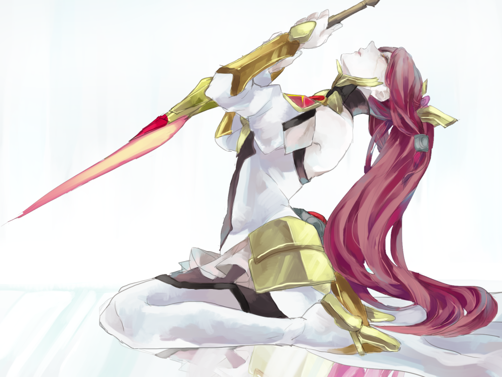 akilico, bare_shoulders, blazblue, blazblue:_chronophantasma, closed_eyes, detached_sleeves, izayoi_(blazblue), kneeling