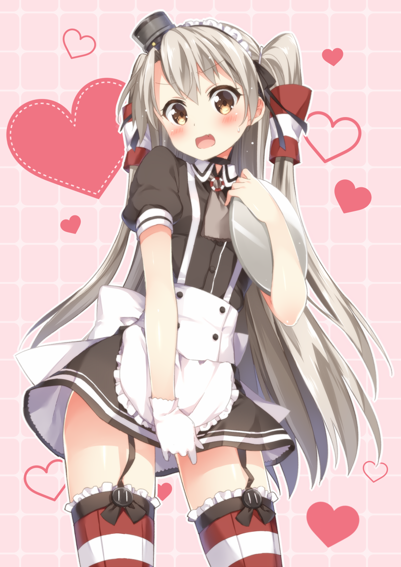 1girl, adapted_costume, alternate_costume, amatsukaze_(kantai_collection), apron, ascot, blush, choker