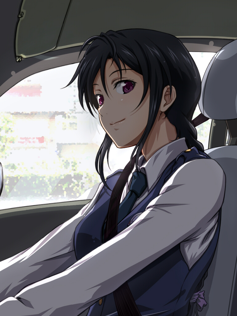 1girl, black_hair, braid, fukuro_ooji, kobayakawa_miyuki, long_hair, looking_at_viewer, necktie