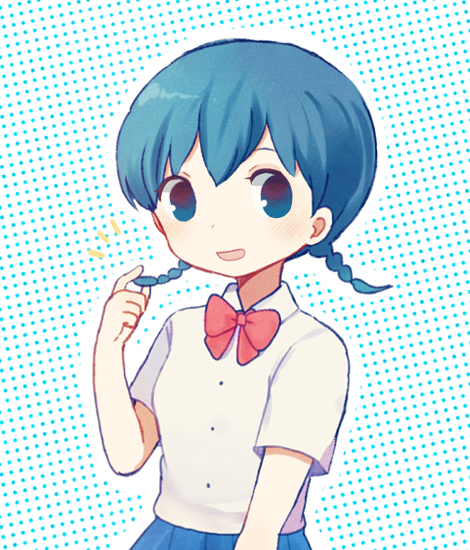 1girl, alternate_hairstyle, ayu_(mog), blue_background, blue_eyes, blue_hair, blue_skirt, braid