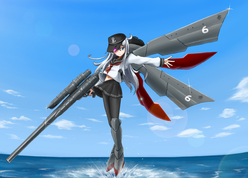 1girl, beam_rifle, blue_eyes, energy_gun, glowing, glowing_eye, gundam, gundam_build_fighters