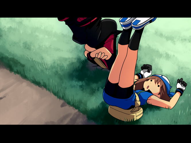 :o, armpits, bandana, bare_shoulders, bike_shorts, brown_hair, crossed_arms, gloves