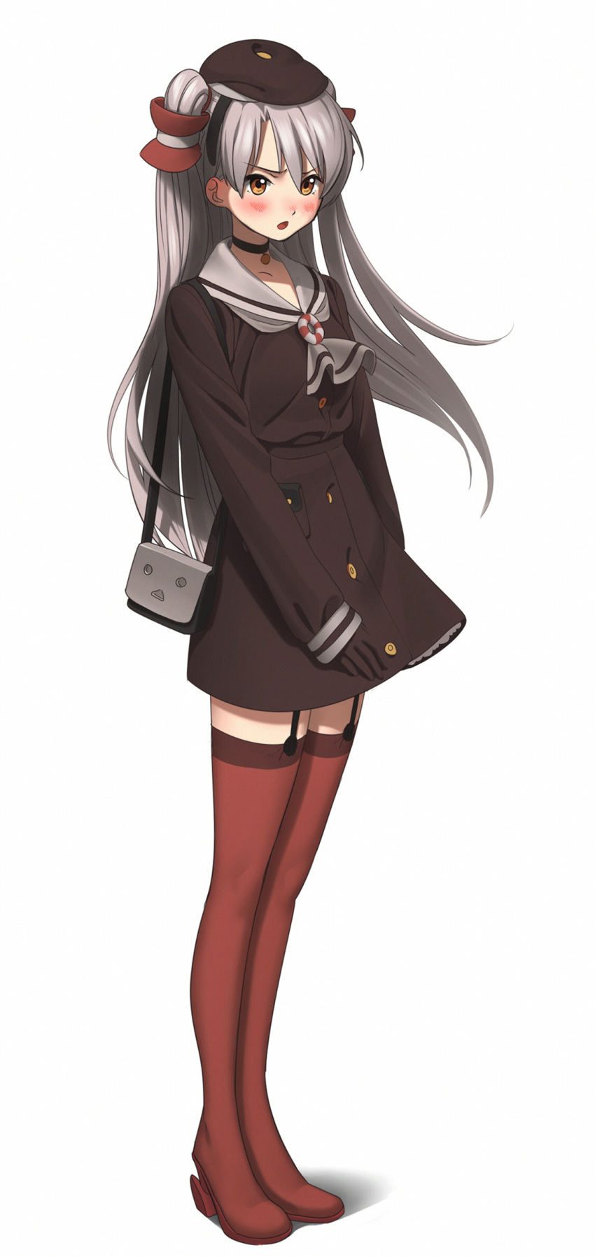 1girl, absurdres, aconitea, adapted_uniform, amatsukaze_(kantai_collection), brown_eyes, choker, coat